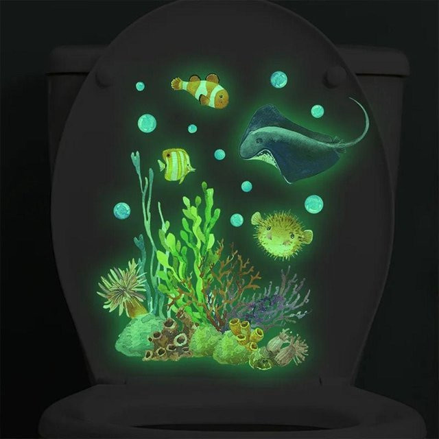 Leuchtende WC Toilettendeckel Aufkleber mit Unterwasser Motiv aus Fischen und Korallen in Multicolour von shanghaicaihong - Bild 1