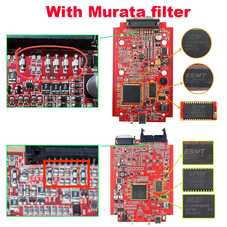 Kess v2 V5.017 Chipsoft Pro ECU Programmierer mit Murata Filter und OBD2 für Chip Tuning und Reparatur in Rot und Schwarz - Bild 1