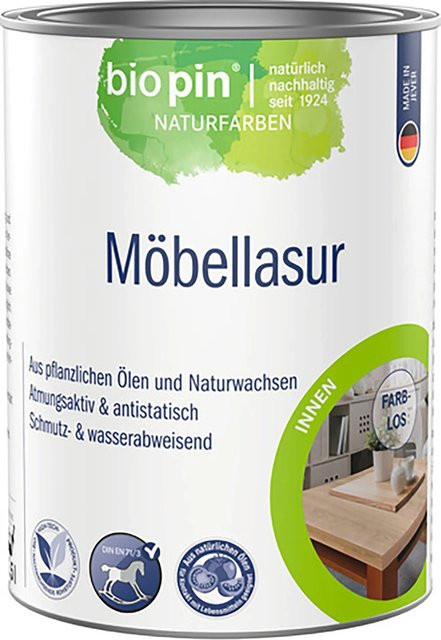 biopin Möbellasur farblos wasserbasiert mit Wachs satin-matt 2,5 l - Bild 1
