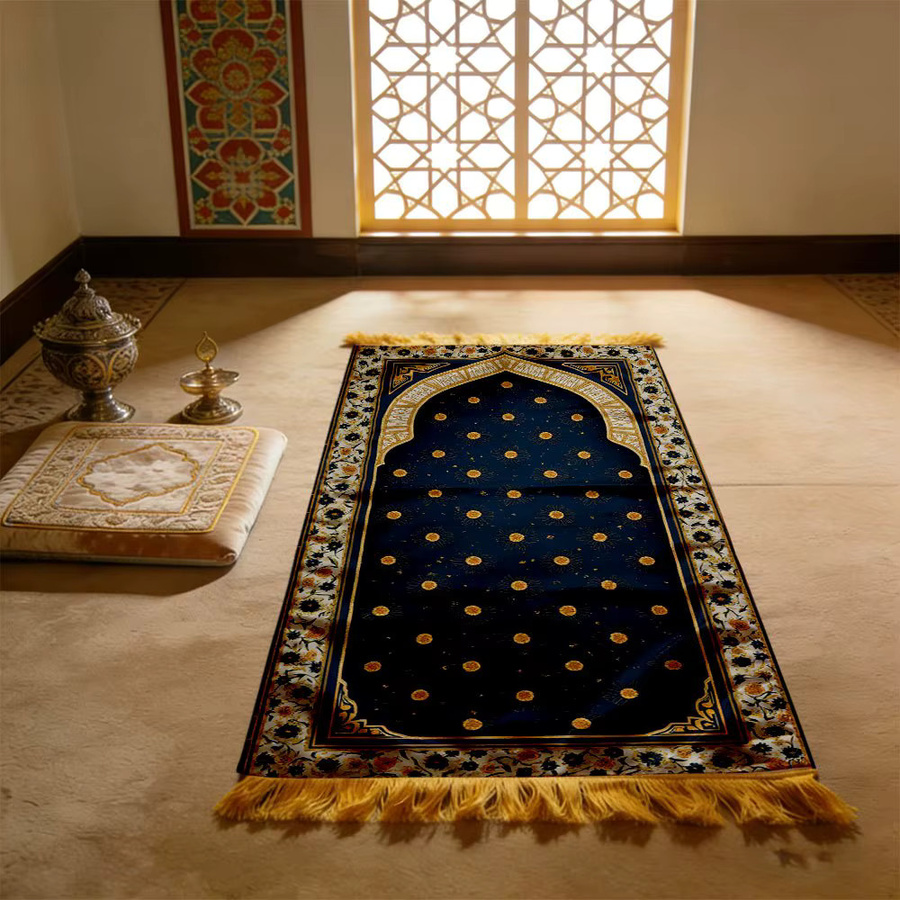 VIKAMA Gebetsteppich aus Polyester in Blau mit orientalischem Design, tragbare Islamische Salah-Matte für Zuhause und Reisen - Bild 4