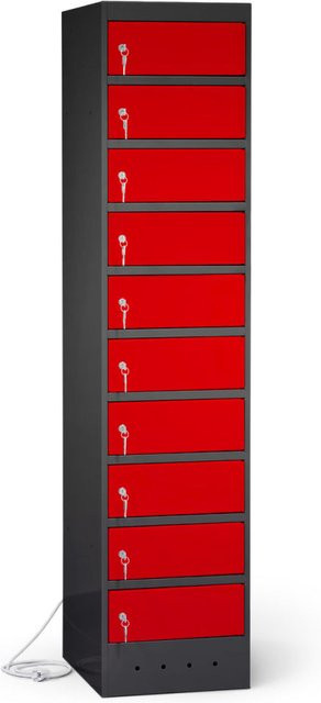 rotstahl Laptopschrank mit 10 Fächern aus Stahlblech, Farbe Rot und Anthrazitgrau, B: 40 cm, H: 180 cm - Bild 1