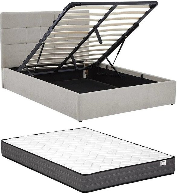 Vente-unique Bett Hopeya mit Bettkasten in Lichtgrau, B/T/H: 171 x 160 x 214 cm - Bild 1