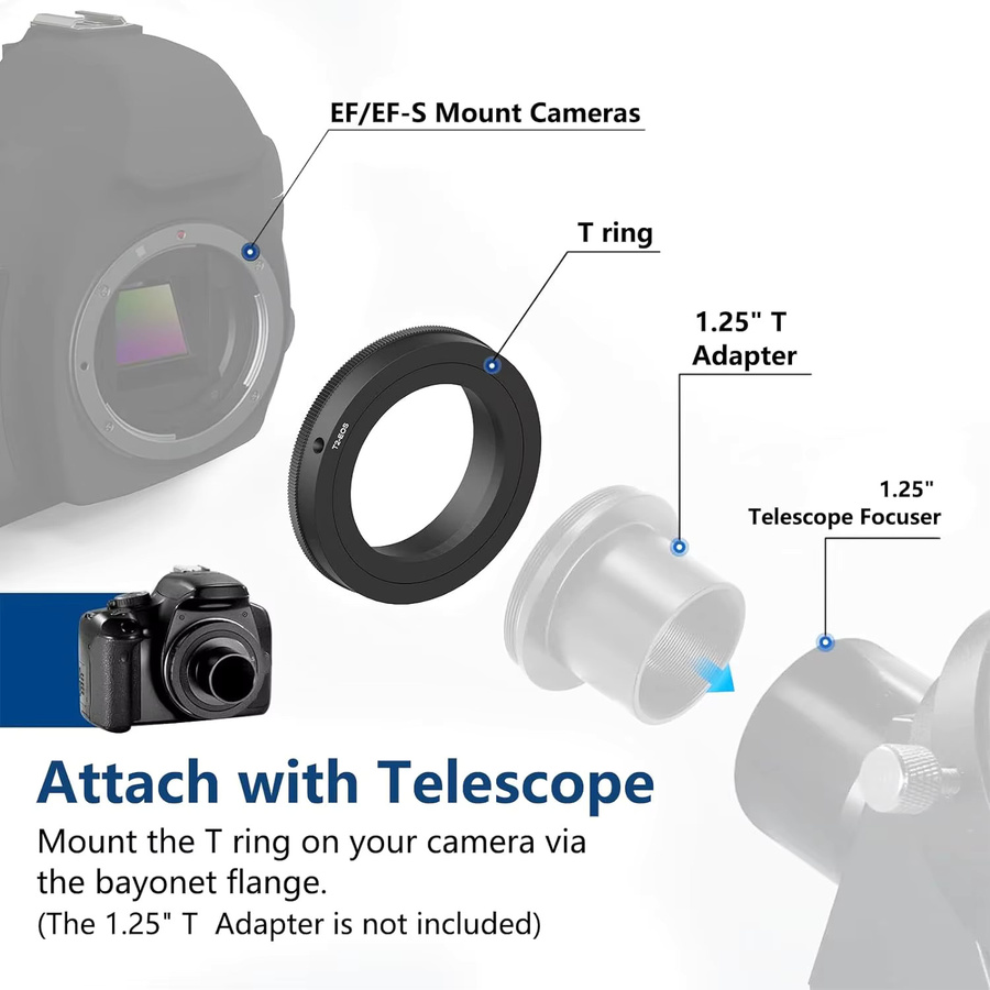 Lightdow T2 T-Mount Objektiv Adapter Ring für Teleobjektive, Schwarz - Bild 4
