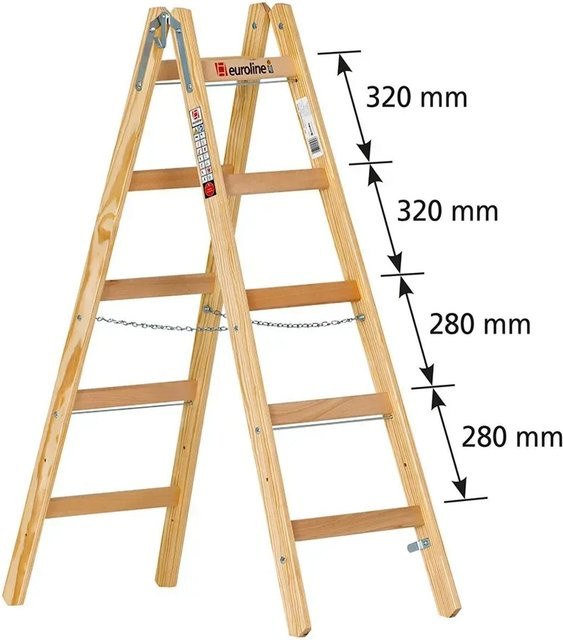 Euroline Holz Sprossenstehleiter Nr. 12506 mit Eimerhaken, 2x5 Sprossen, Braun - Bild 1