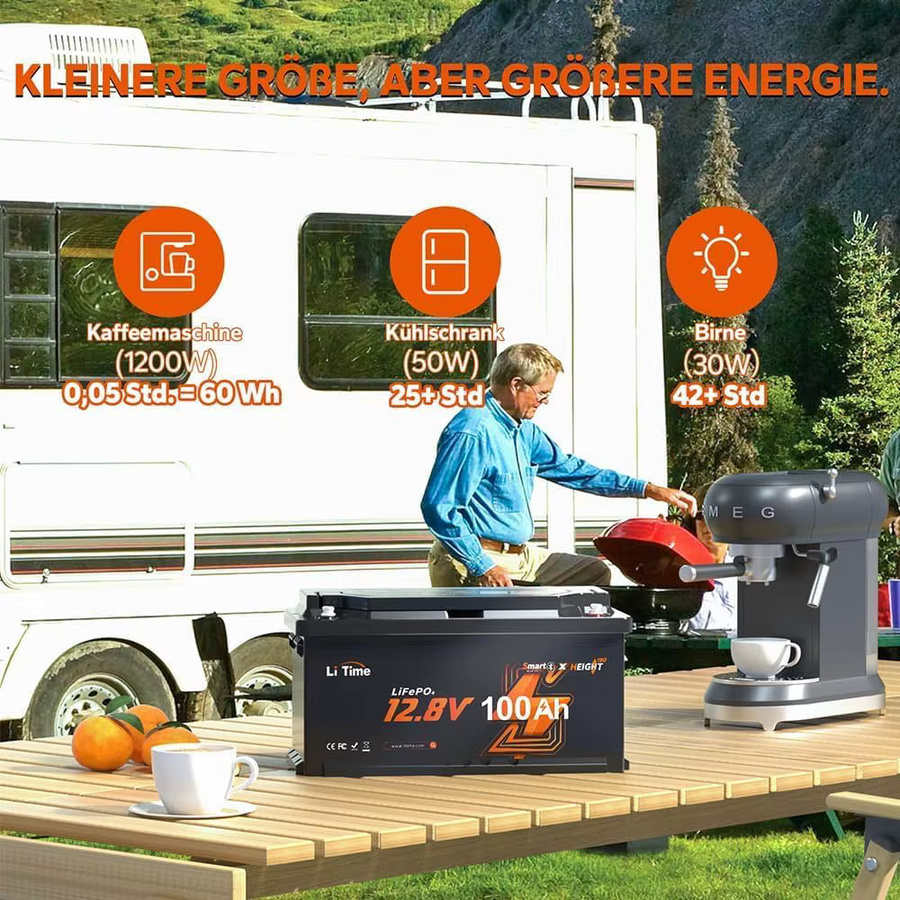 Litime LiFePO4 Bluetooth Batterie 12,8V 100Ah in Schwarz mit Low-Temp-Abschaltschutz und hoher Zyklenfestigkeit - Bild 5