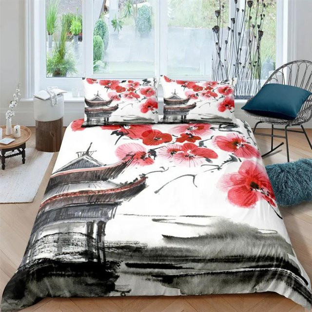 Flylo Bettwäsche-Set im japanischen Ukiyo-E Stil mit 3D-Wellenmuster, 2-teilig, Weiß, B/H: 100 x 135 cm - Bild 1