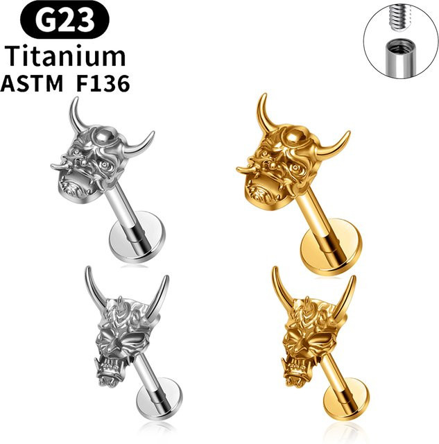 UHERA Ohrring Ohrstecker, Titan, Silber, Oni Krieger Kopf Maske - Bild 1