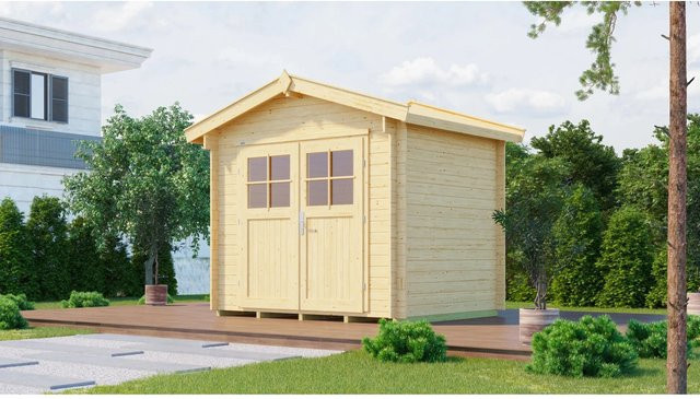 WEKA Gartenhaus Premium aus europäischer Fichte mit Satteldach in Beige, B/H/T: 300 x 251 x 300 cm - Bild 1