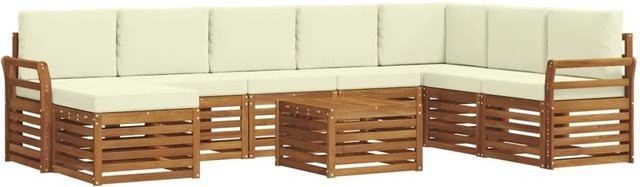 vidaXL Sofagarnitur 9-teilig aus Massivholz Akazie in Natur und Creme mit Polsterung und L-Form - Bild 1