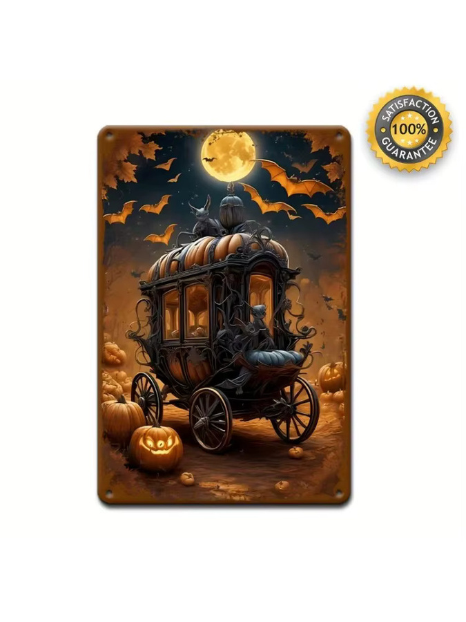 CIFBUY Halloween Kürbiskutsche Metallschild Vintage Herbstdeko Wandposter B/H: 45,0 x 30,0 cm - Bild 5