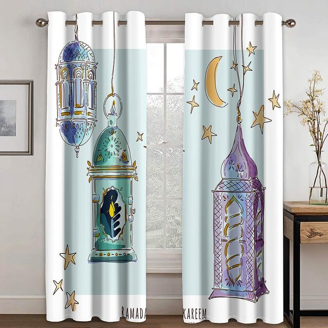 Ramadan Karim Dekoration Gaze Vorhang mit Sternen-Print in Gold, Breite: 50 cm, Höhe: 60 cm - Bild 1