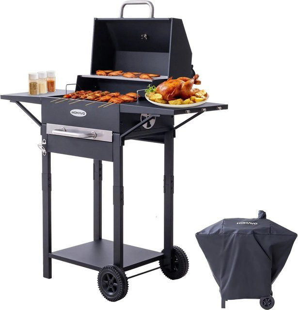HOMAVO Holzkohlegrill aus Edelstahl mit Deckel und Abdeckung in Schwarz, B/T/H: 45 x 32 x 83 cm - Bild 1