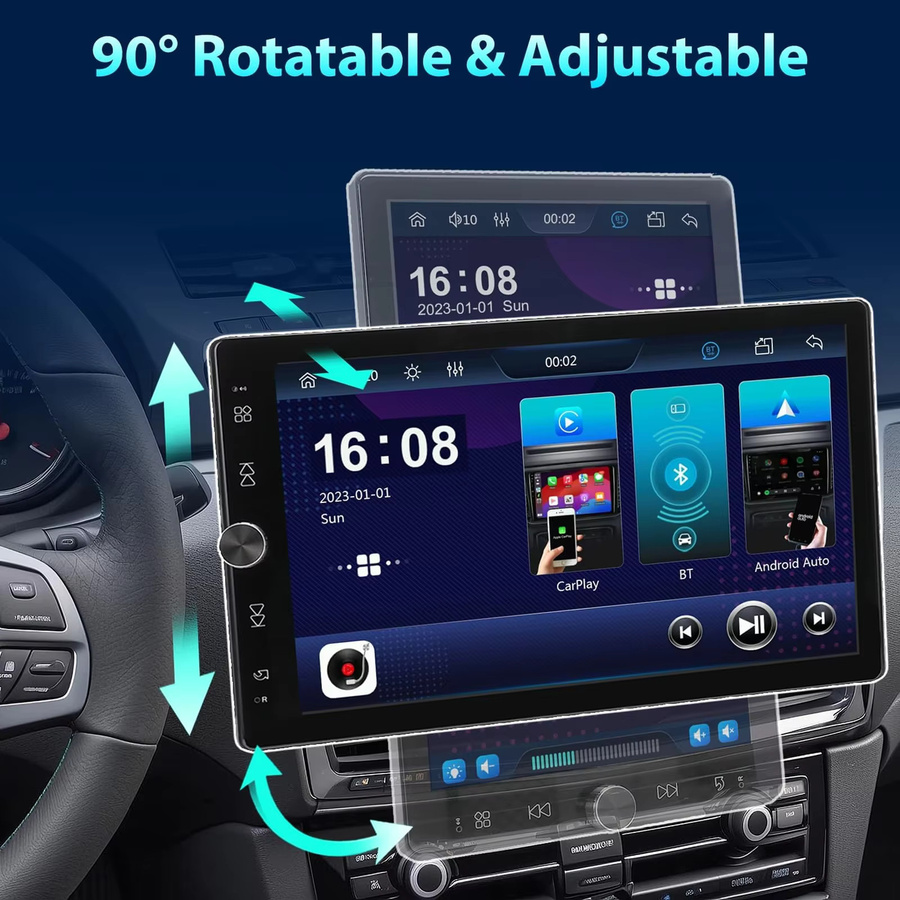 MOPECT 10,4 Zoll Single DIN Autoradio mit drehbarem IPS Touchscreen, Apple CarPlay und Android Auto, Multimedia-Player in Schwarz mit Bluetooth, USB und FM - Bild 5