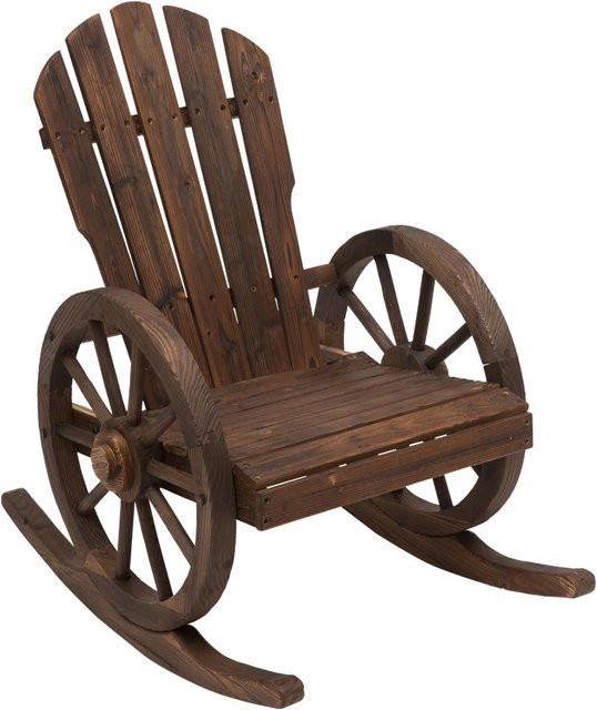 Outsunny Schaukelstuhl aus rustikalem Tannenholz in Braun mit Armlehnen, B/T/H: 88 x 68 x 92 cm - Bild 1