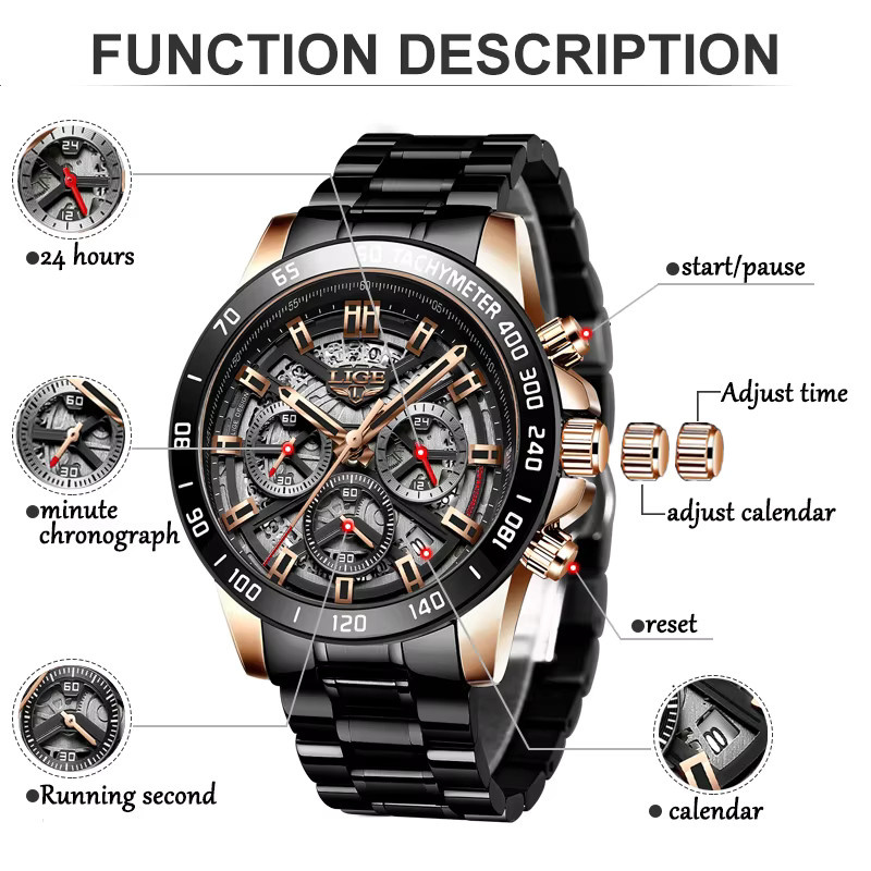 LIGE Chronograph, Quarz, Edelstahl, Blau, Herren - Bild 6