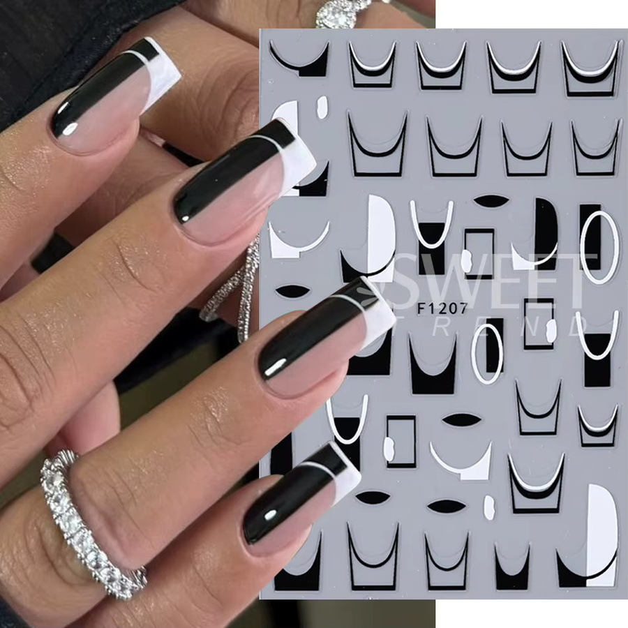SWEET TREND Nagelaufkleber Geometrische Linien, 2 Stück, Schwarz-Weiß - Bild 2