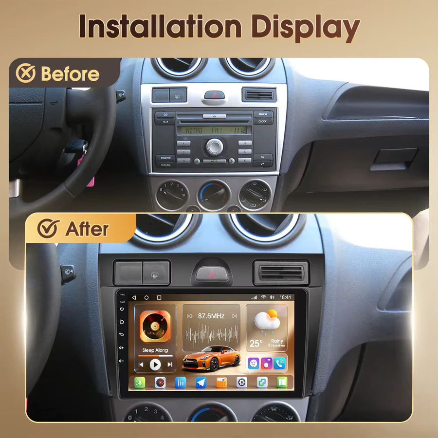 Podofo Android Universal 4G Autoradio für Ford Fiesta 2002-2008 Multimedia Videoplayer mit 8-Kern Prozessor, 8 GB RAM und 128 GB Speicher, Schwarz - Bild 2