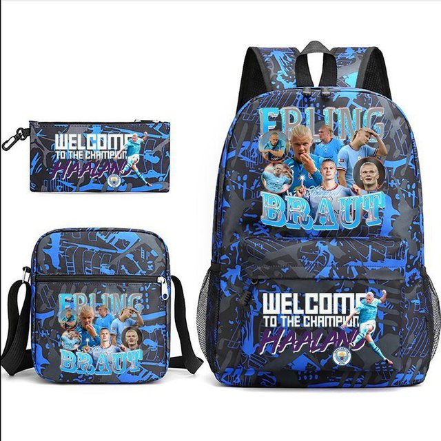 3-teiliges Schulrucksack-Set in Blau aus Oxford-Stoff mit großem Fassungsvermögen inklusive Schultergurt und Federmäppchen - Bild 1