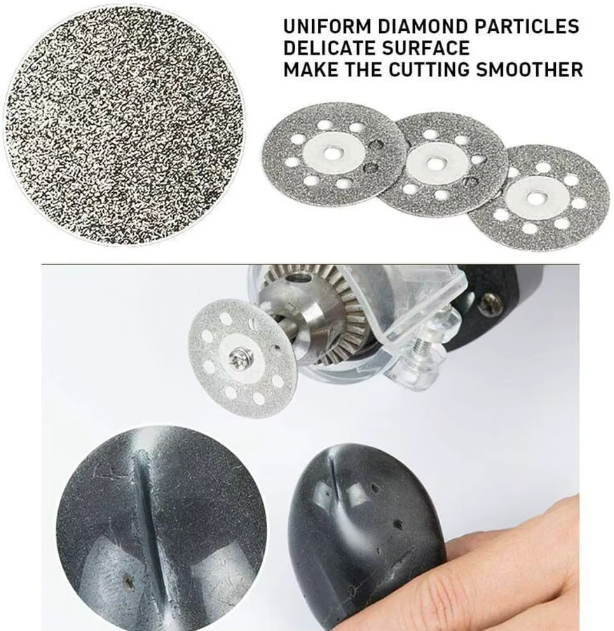 10 Stück Diamant-Trennscheiben mit 22 mm Durchmesser und Schleifscheibenwellen zum Schneiden von Metall, Kunststoff und Holz für elektrische Drehwerkzeuge - Bild 2