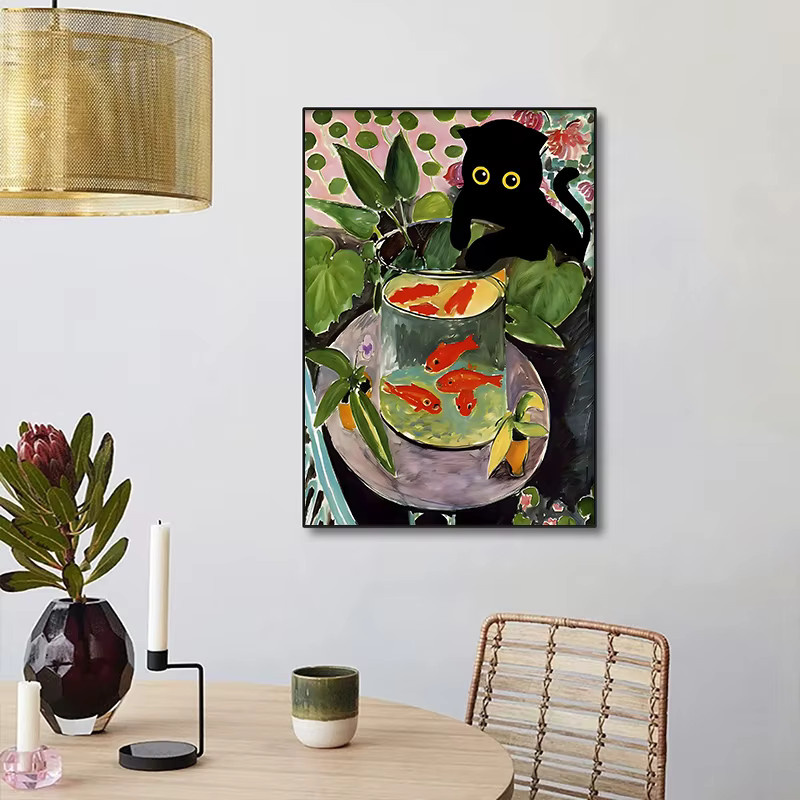 Potdemiel Wandkunst Leinwanddruck mit Mona Lisa, Sternennacht und lustiger schwarzer Katze in Multicolour - Bild 2