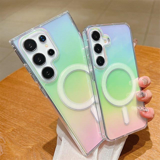 Fishion Regenbogen Schutzhülle mit MagSafe Magnetischer Drahtloser Ladefunktion für Samsung Galaxy S25 S24 S23 FE S22 Ultra S21 Plus, Mehrfarbig - Bild 1