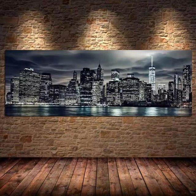 5D Diamantkunstgemälde Sonnenuntergang New York Manhattan Landschaft mit vollem Mosaik, B/B/H: 300 x 100 cm - Bild 1