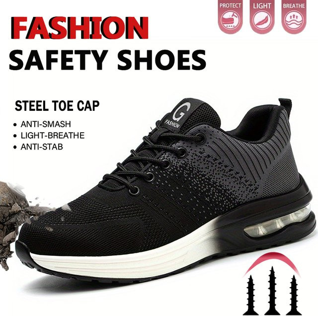 Unzerstörbare Sicherheitsschuhe für Herren mit Stahlkappe und pannensicherer Sohle, leichte und rutschfeste Arbeitsschuhe im Sneaker-Design, Farben: Blau und Schwarz - Bild 1