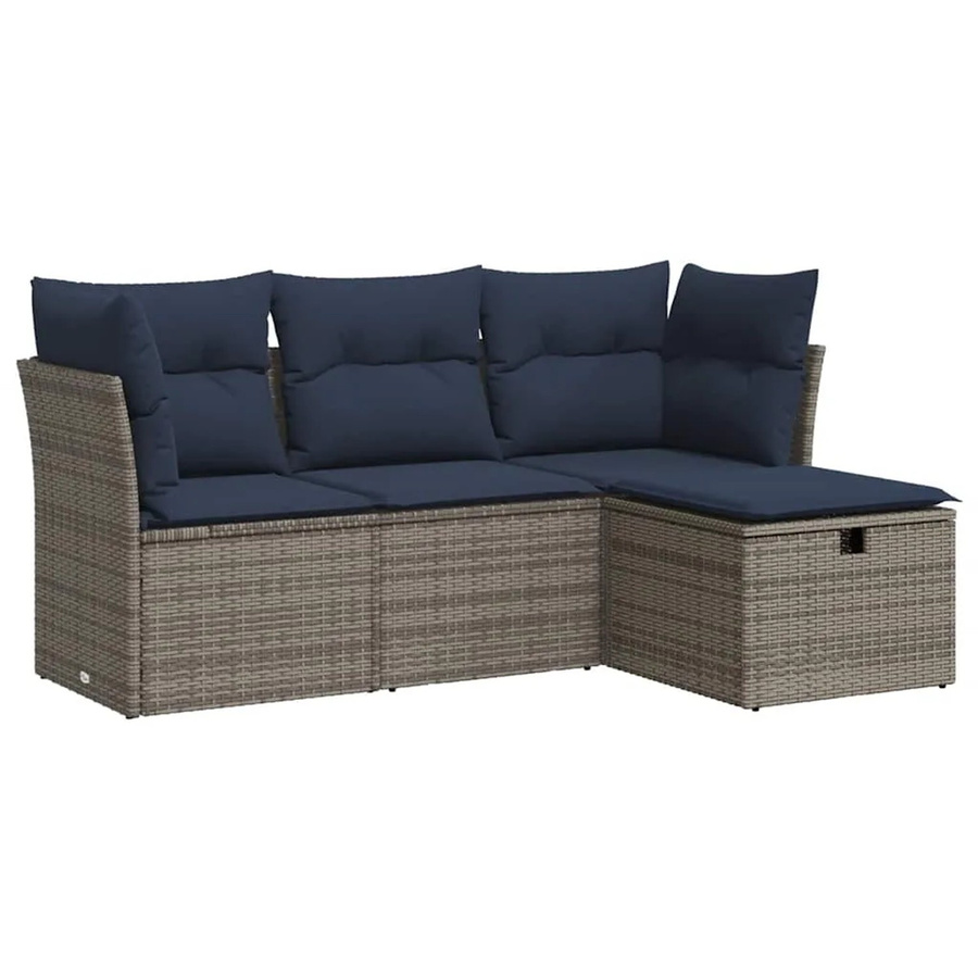 vidaXL 4-teilige Garten-Sofagarnitur in L-Form aus grauem Poly-Rattan mit Sitzkissen und Stauraum - Bild 2