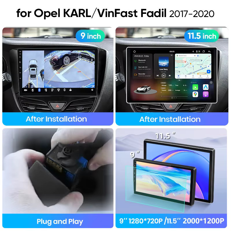 Junsun CarPlay Android 15 Radio für OPEL Karl und VinFast Fadil 2017-2020, 2DIN Auto-Multimedia-Player in Schwarz mit GPS, Bluetooth, FM und DSP - Bild 3