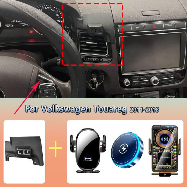 Autotelefonhalter für Volkswagen Touareg 2011 bis 2018 mit kabelloser Ladefunktion und MagSafe-Kompatibilität in Schwarz - Bild 1