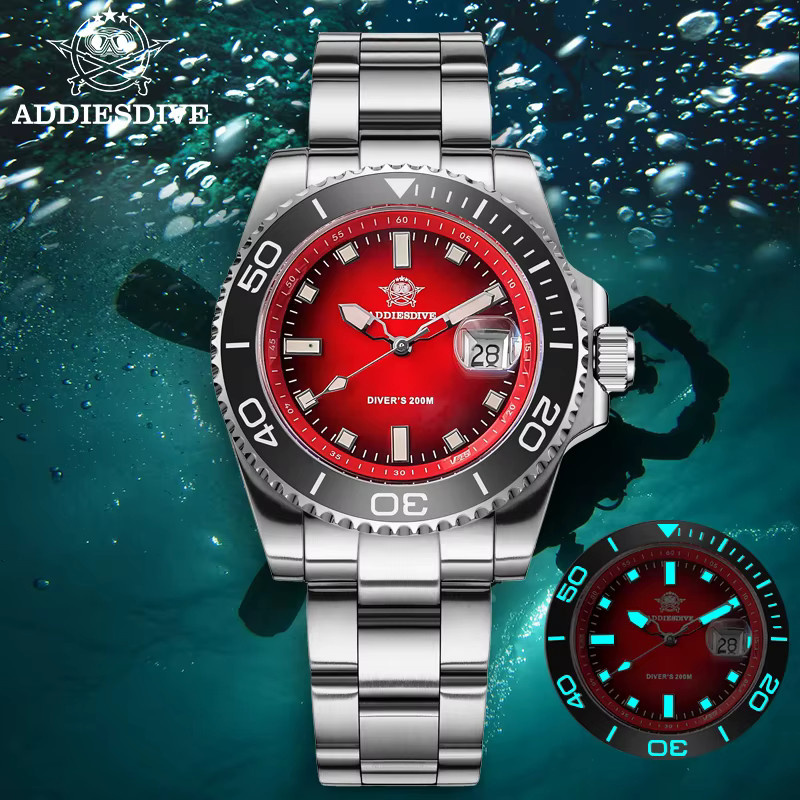 ADDIESDIVE Armbanduhr, Quarz, Edelstahl, 20 ATM, Herren, Schwarz - Bild 2