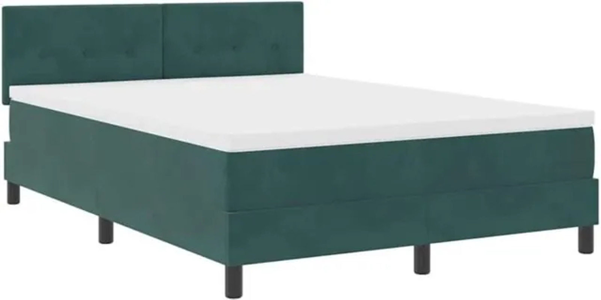 vidaXL Boxspringbett mit Matratze in Dunkelgrün, modernes Design aus Samt und Holzwerkstoff, B/T/H: 140 x 200 x 88 cm - Bild 1