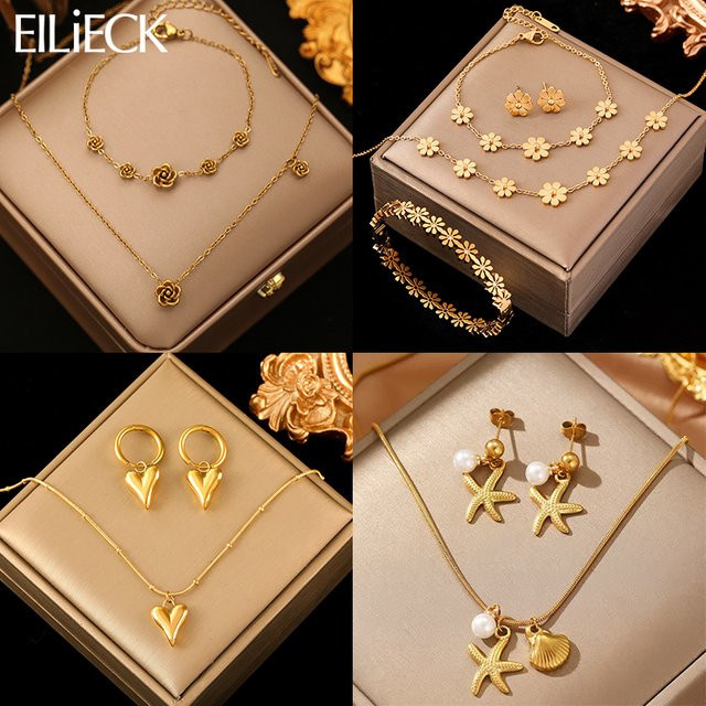 EILIECK Schmuckset, Edelstahl, goldfarben, Damen - Bild 1