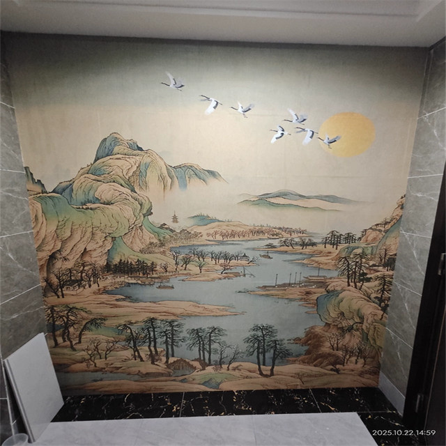 Beibehang Chinesische Landschaft Tapete im Orientalischen Stil für Wohnzimmer und Teestube, Mehrfarbig - Bild 1