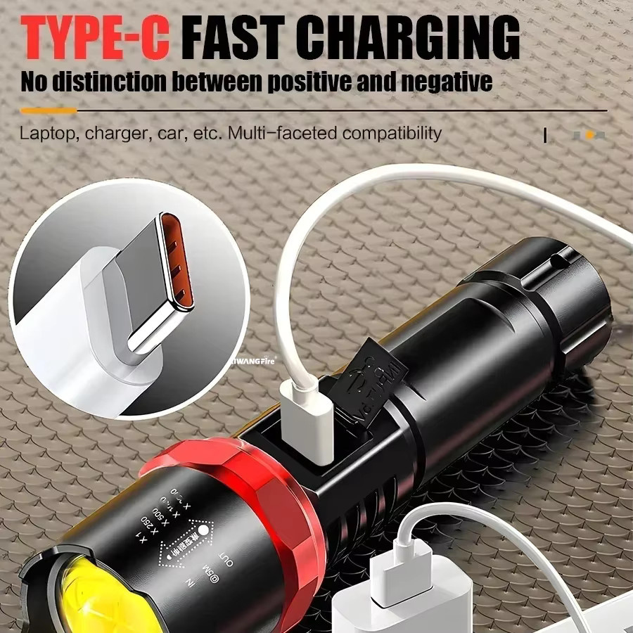 Heinast Taktische LED-Taschenlampe in Schwarz mit Display und USB-Aufladung für Camping und Angeln - Bild 3