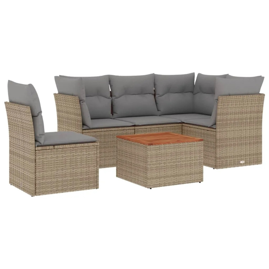 vidaXL 6-teilige Garten-Sofagarnitur in L-Form aus Poly-Rattan in Beige mit Tisch und Polsterkissen - Bild 2