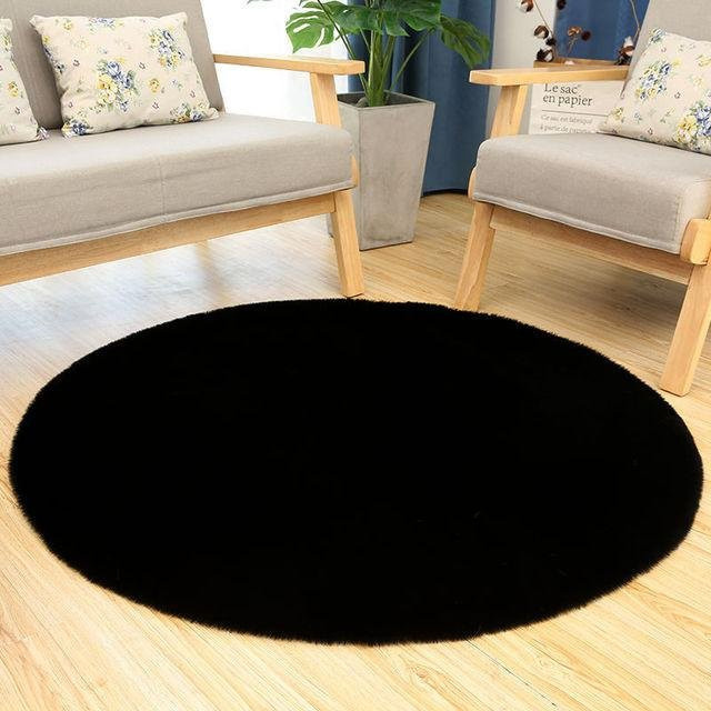 Runder Kinderteppich aus weißem Kunstfell mit Weltall-Motiv, rutschfest, Durchmesser: 60 cm - Bild 1