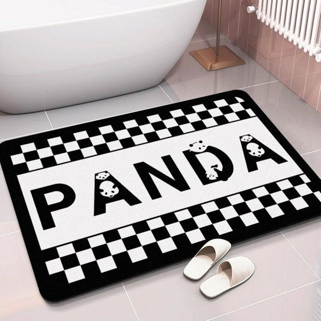 Yiran Furniture Cartoon Panda Kieselgurmatte für das Badezimmer, schnelltrocknend und rutschfest, Schwarz, B/T: 40 x 60 cm - Bild 1