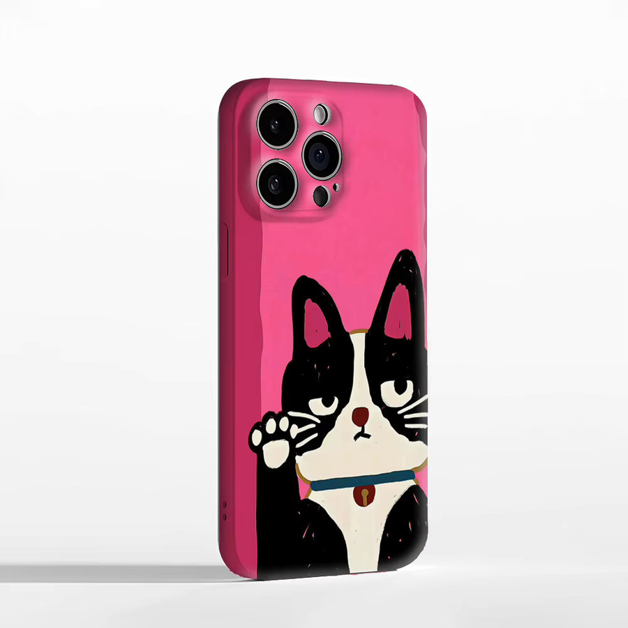 Handyhülle Glückliche Smoking-Katze für Apple iPhone 12 bis iPhone 18 Pro Max Plus in Pink mit doppelschichtiger Rückabdeckung - Bild 2