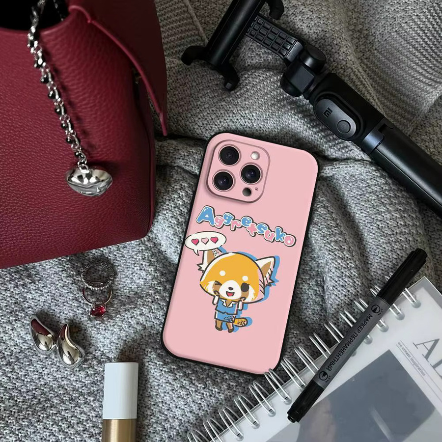 Niedliche Aggretsuko Handyhülle in Pink für Apple iPhone (alle Modelle), weiche TPU Schutzhülle im Cartoon-Design - Bild 3