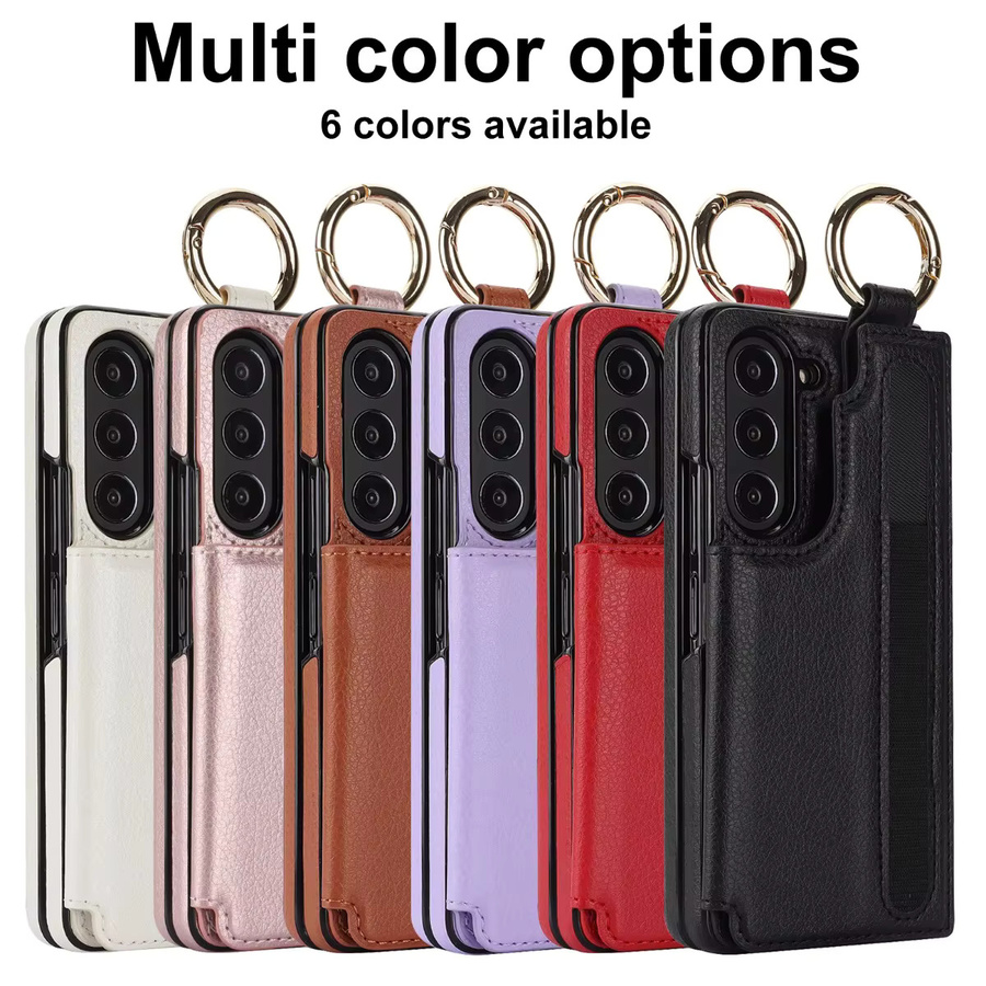 Samsung Flip-Handyhülle aus PU-Leder für Galaxy Z Fold 7, 6, 5, 4, 3 5G mit Kartensteckplatz und Ring-Stifthalter in Schwarz - Bild 3