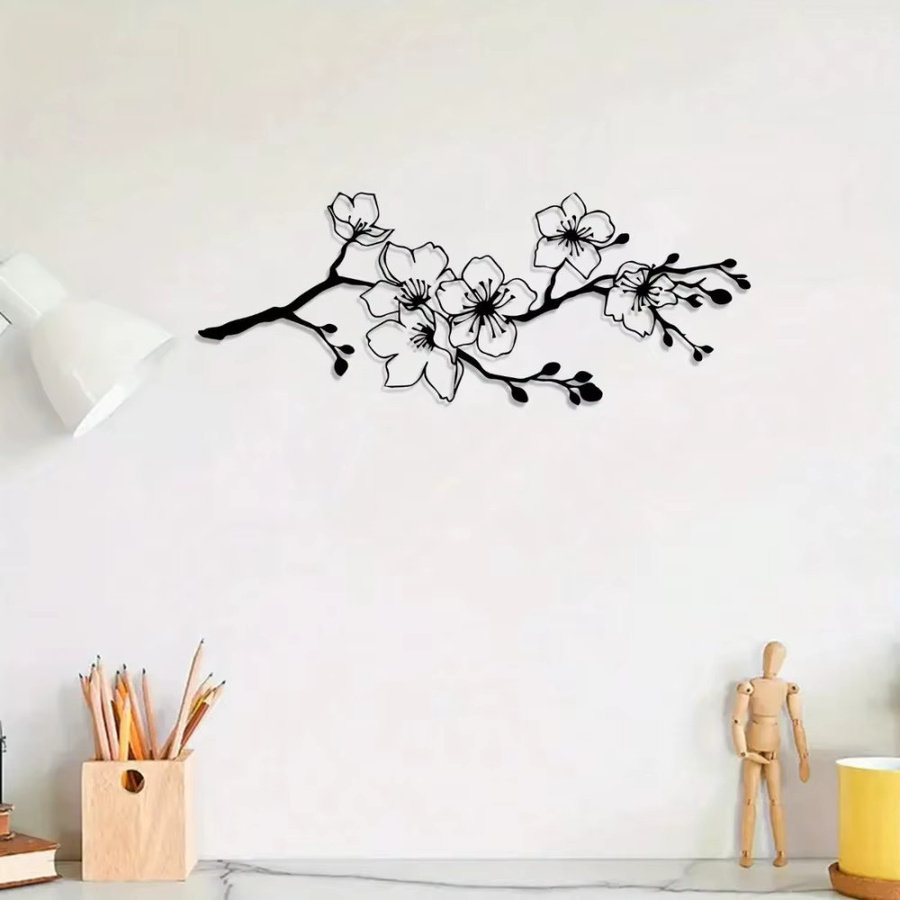 CIFBUY Moderne Wandkunst Kirschblüten aus Metall in Schwarz als florale Dekoration für Innen und Außen - Bild 2