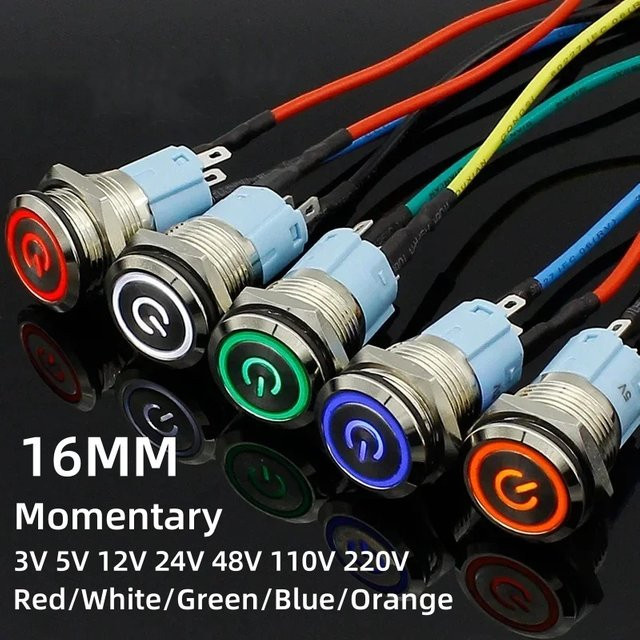 ELECAPITAL Metall Druckschalter mit LED und flachem Kopf, wasserdicht, Momentary Selbst-Reset, Farbe: Silber/Rot - Bild 1