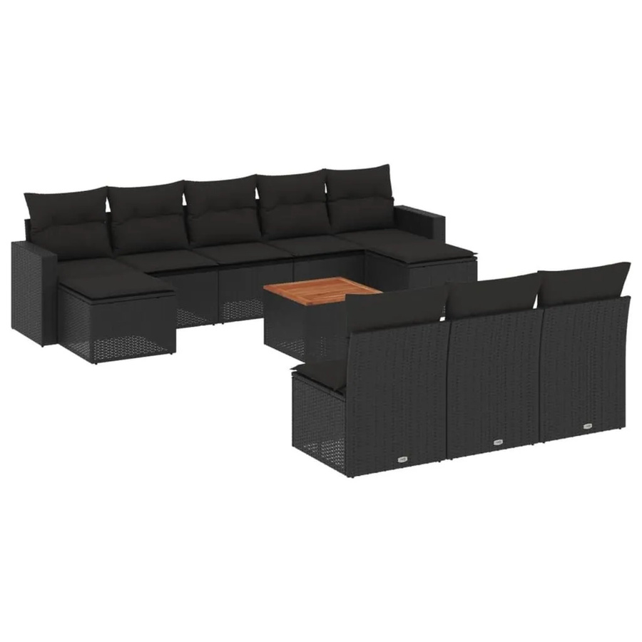 vidaXL 11-tlg. Garten-Sofagarnitur in U-Form aus Polyrattan mit Kissen, Schwarz - Bild 2