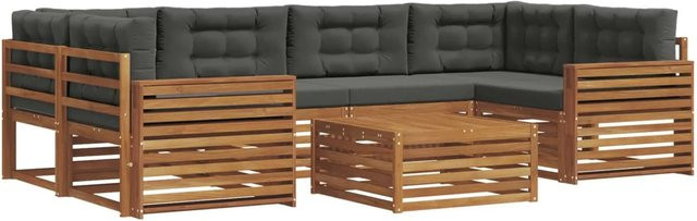vidaXL Outdoor-Sofagarnitur 8-teilig L-Form aus Akazienholz mit Kissen in Anthrazit und Natur - Bild 1