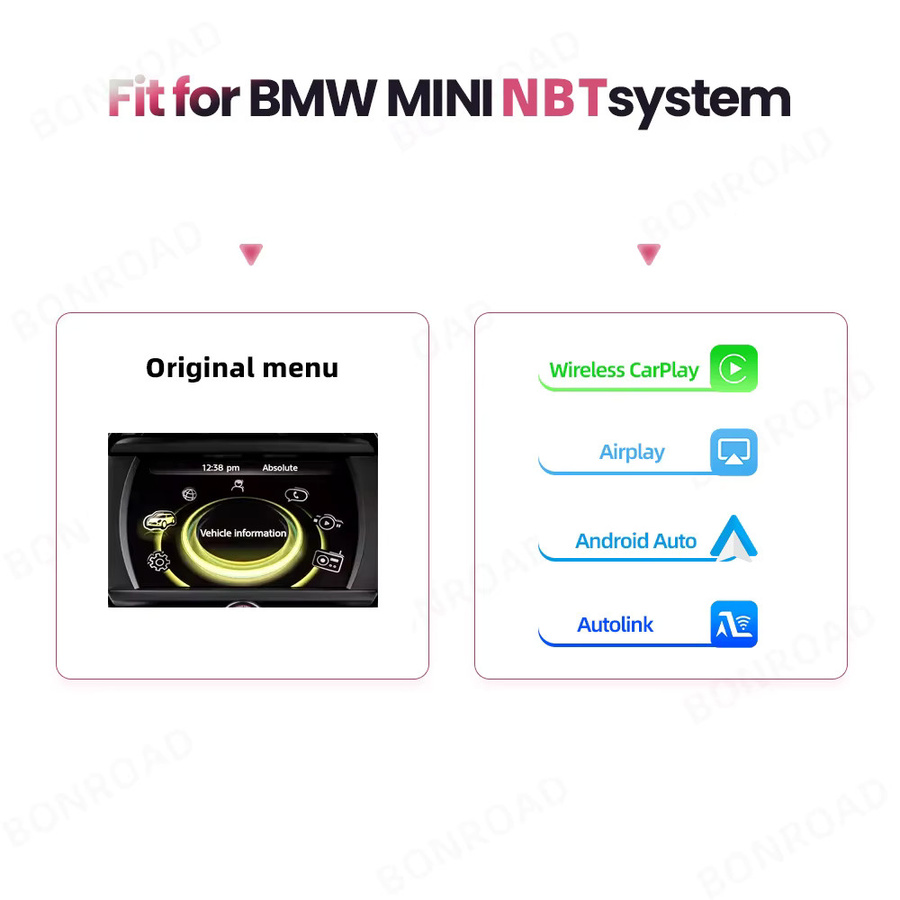 Bonroad Drahtloser CarPlay und Android Auto Adapter in Schwarz für Mini R55 R56 R57 R58 R60 R61 F54 F55 F56 Clubman Countryman Cooper John Cooper - Bild 5