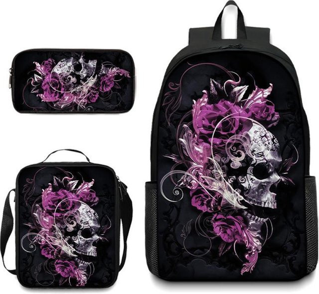 Dreiteiliges Schulrucksack-Set mit Schmetterlingsmuster für Grundschulkinder in Multicolour inklusive Brotdose und Federmäppchen - Bild 1
