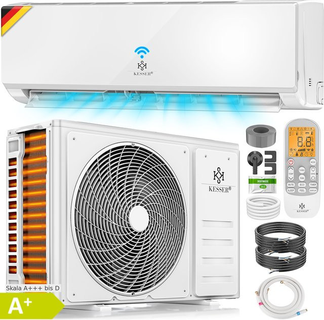 KESSER Split Klimaanlage Set mit WiFi und App-Steuerung, Kühlen A++ und Heizen A+, weiß - Bild 1