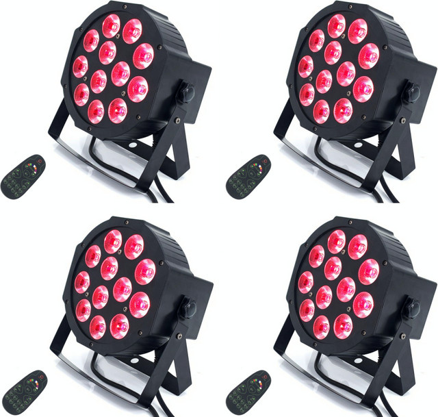 4 Stück HYULIGHTS Kabellose LED-Par-Scheinwerfer RGBWA UV 6in1 12x12W DMX Wandfluter in Schwarz für professionelle Party, Disco und DJ-Einsätze - Bild 1