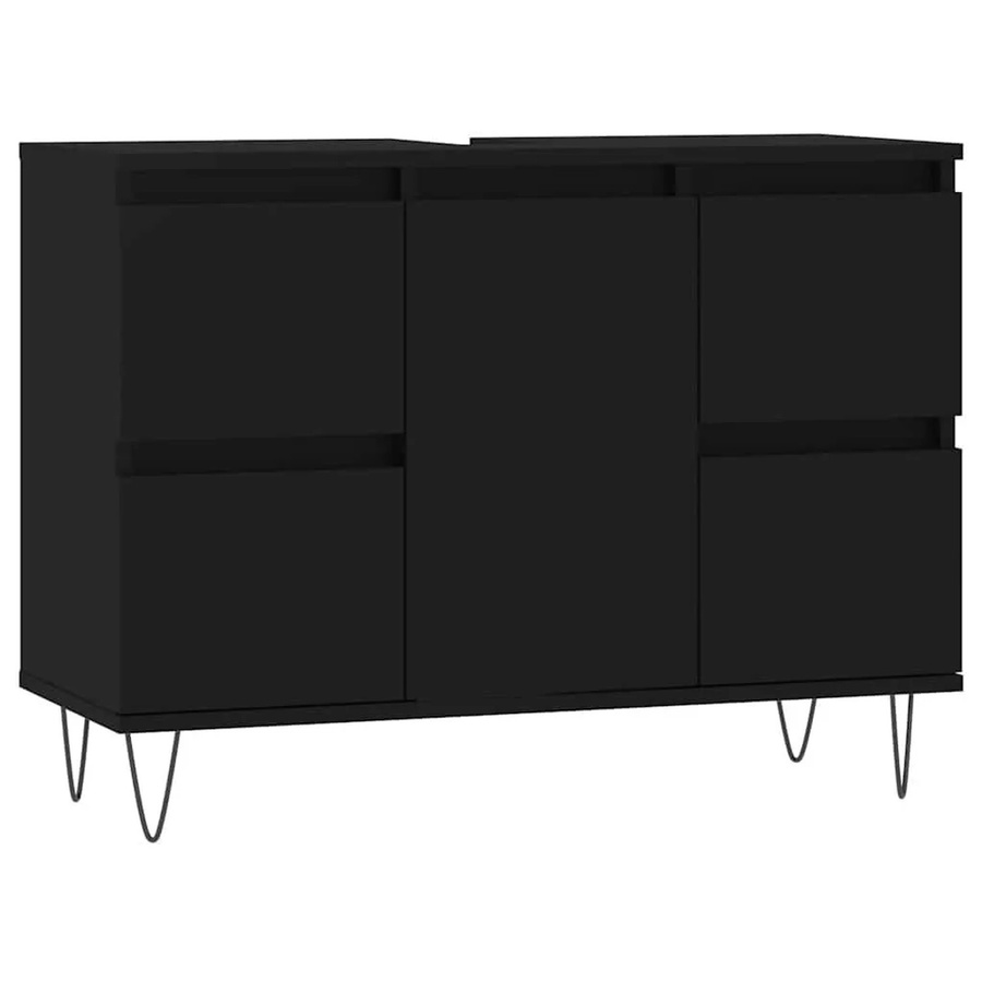 vidaXL Badschrank in Schwarz im industriellen Stil aus Holzwerkstoff und Eisen, B/T/H: 80 x 33 x 60 cm - Bild 2